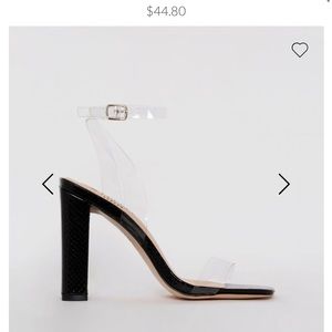 DYMOND BLACK PATENT CROC PRINT CLEAR BLOCK HEELS